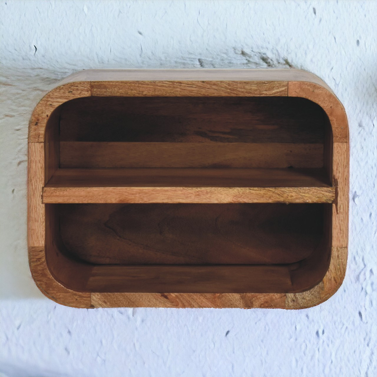 Oak-ish Floating Open Curve Bedside Table | Wall-Mounted