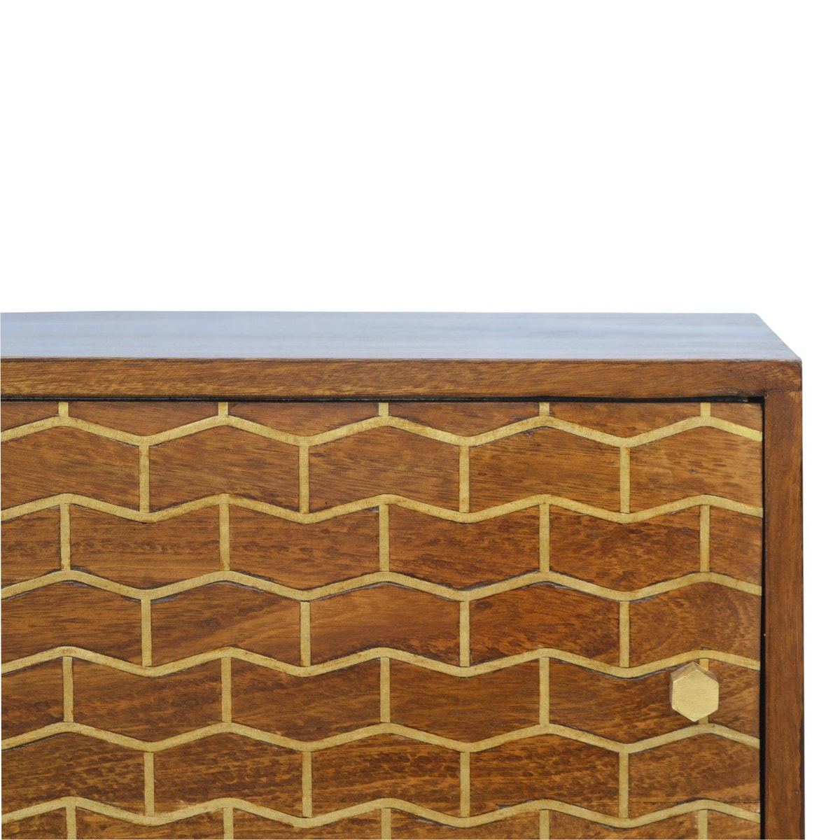 Gold Art Pattern Sideboard Chest of Drawers | Chestnut Solid Mango Wood