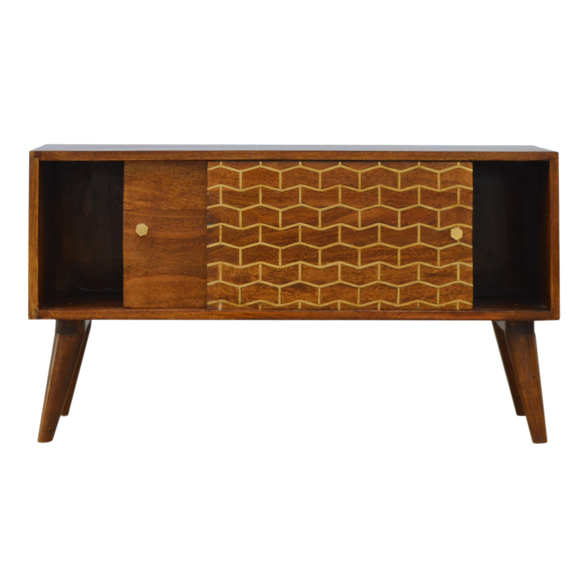 Gold Art Pattern Sideboard Chest of Drawers | Chestnut Solid Mango Wood