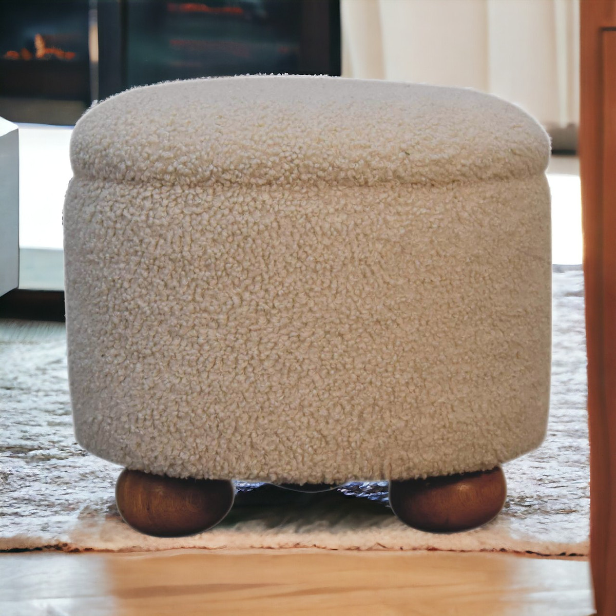 Cream Boucle Storage Footstool | Hidden Storage