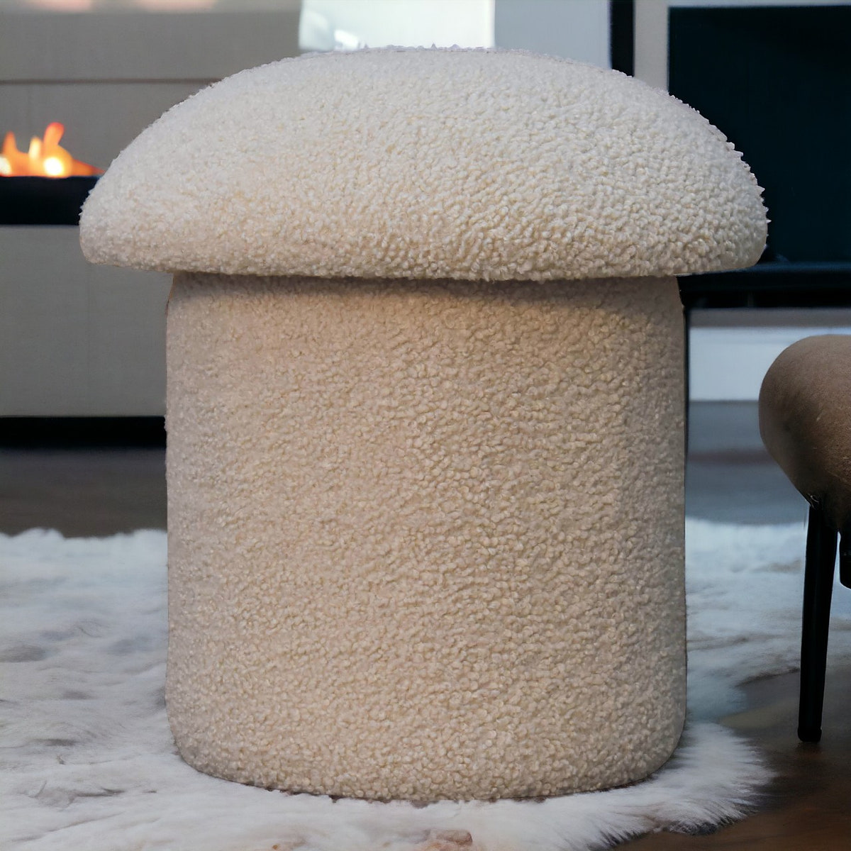 Cream Boucle Mushroom Footstool