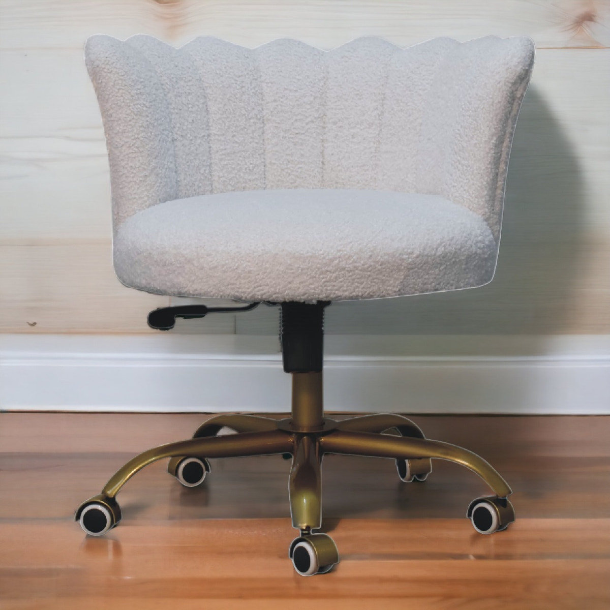 White Boucle Swivel Chair