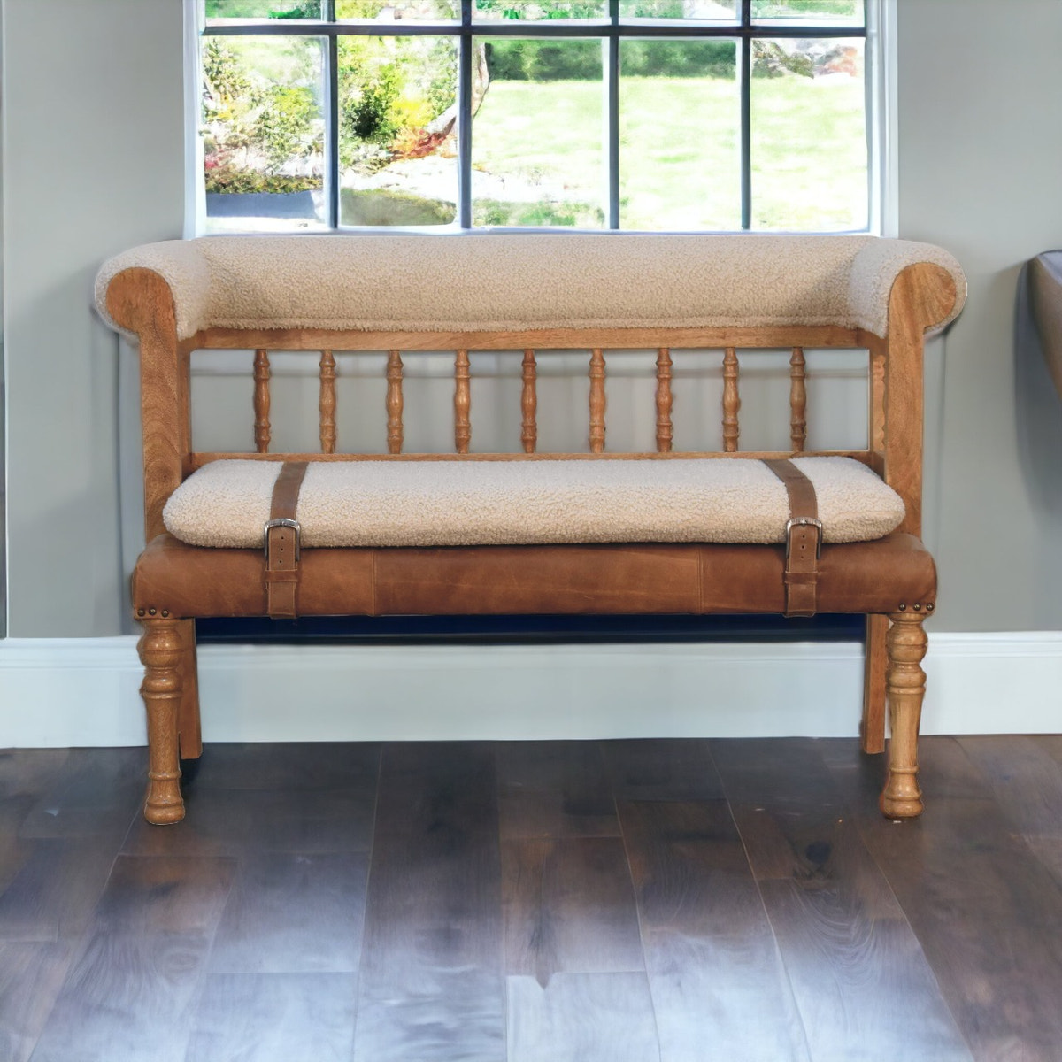 Strapped Hallway Bench | Oak Mango Wood