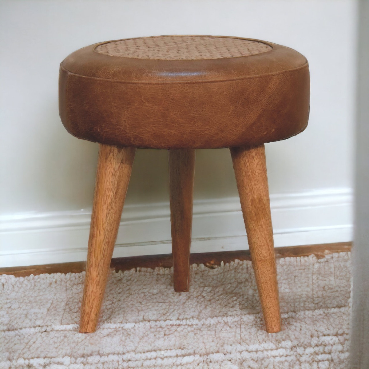 Seagrass Buffalo Footstool | Buffalo Leather