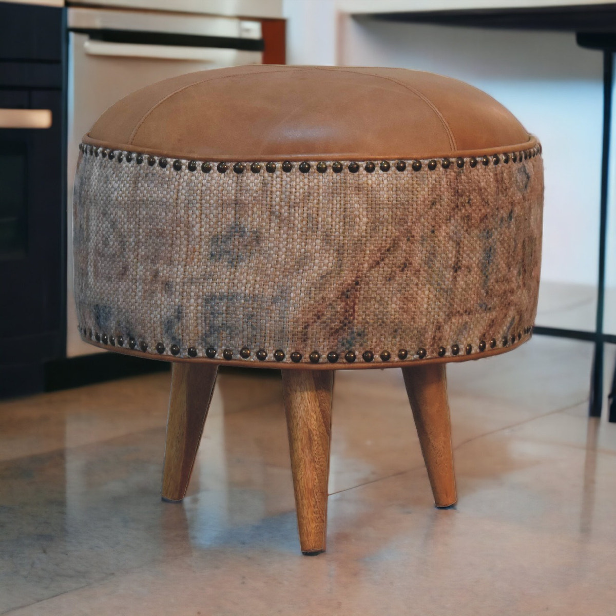 Haven Durrie Round Footstool | Buffalo Leather