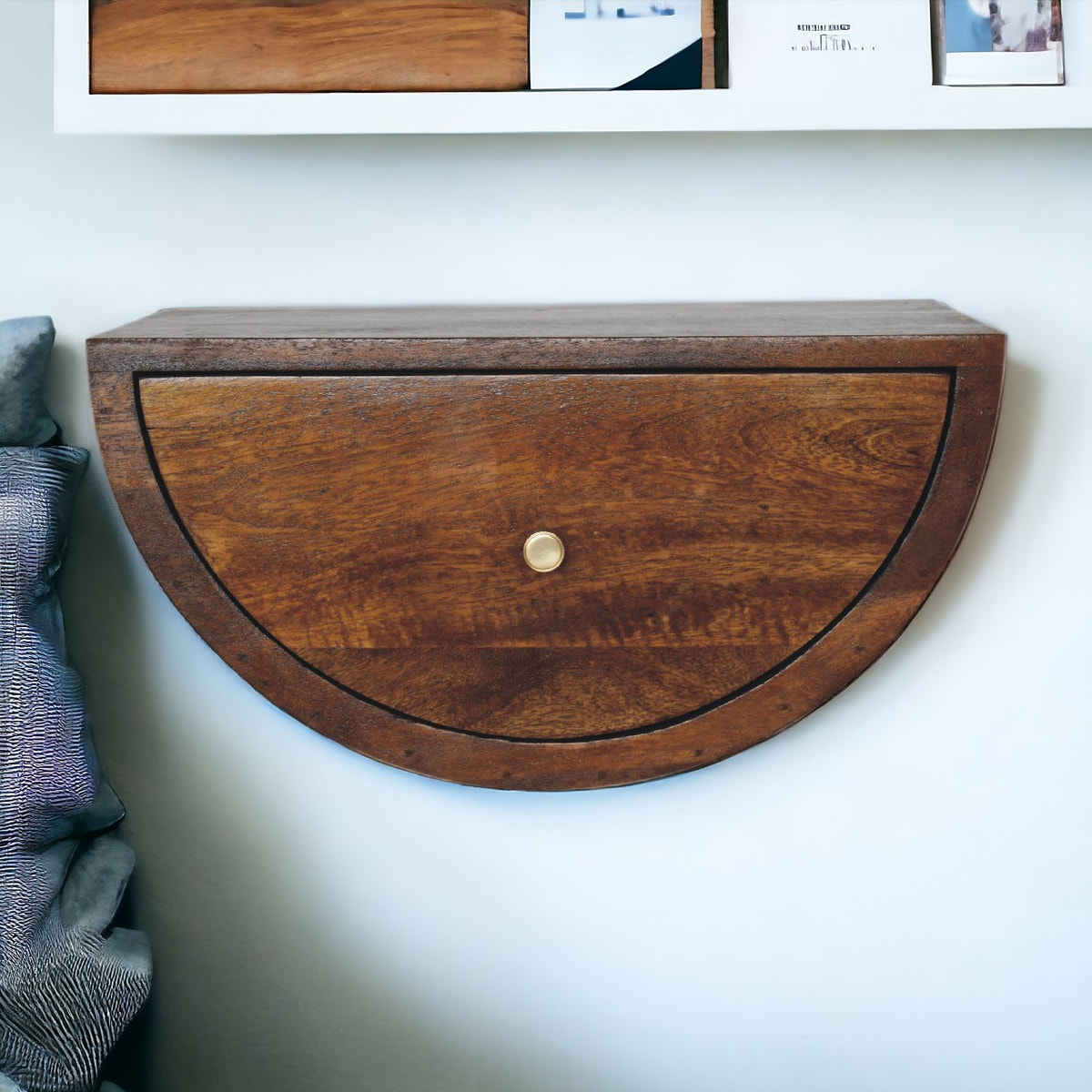 Chestnut Crescent Floating Bedside Table | Wall-Mounted