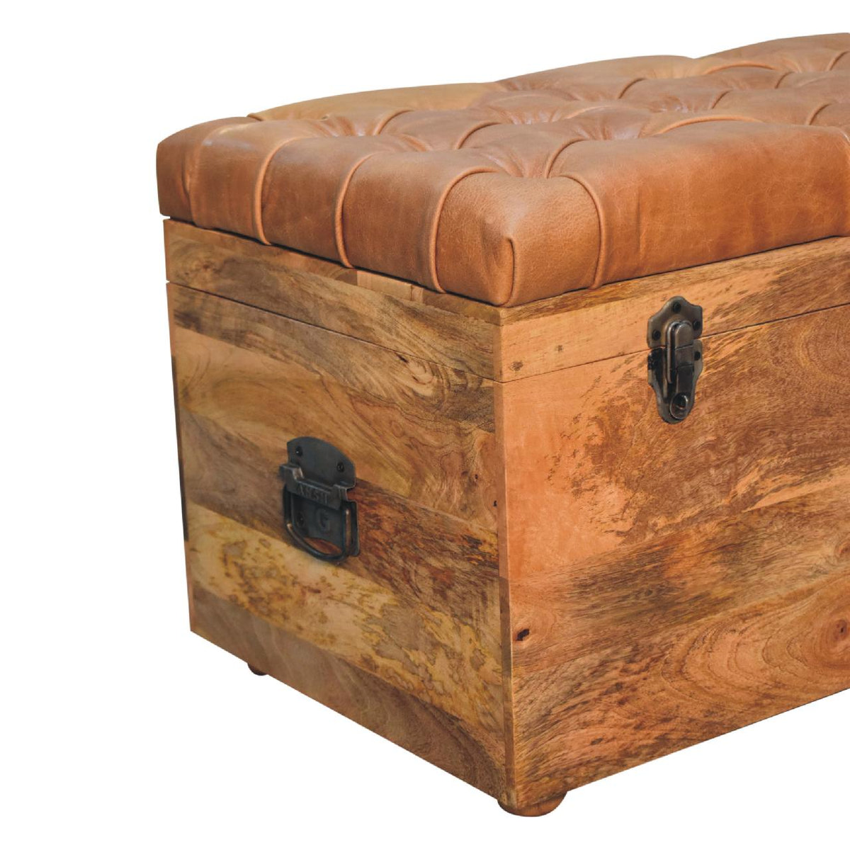Buffalo Hide Oak-ish Storage Trunk Storage Bench | Linen Hidden Storage
