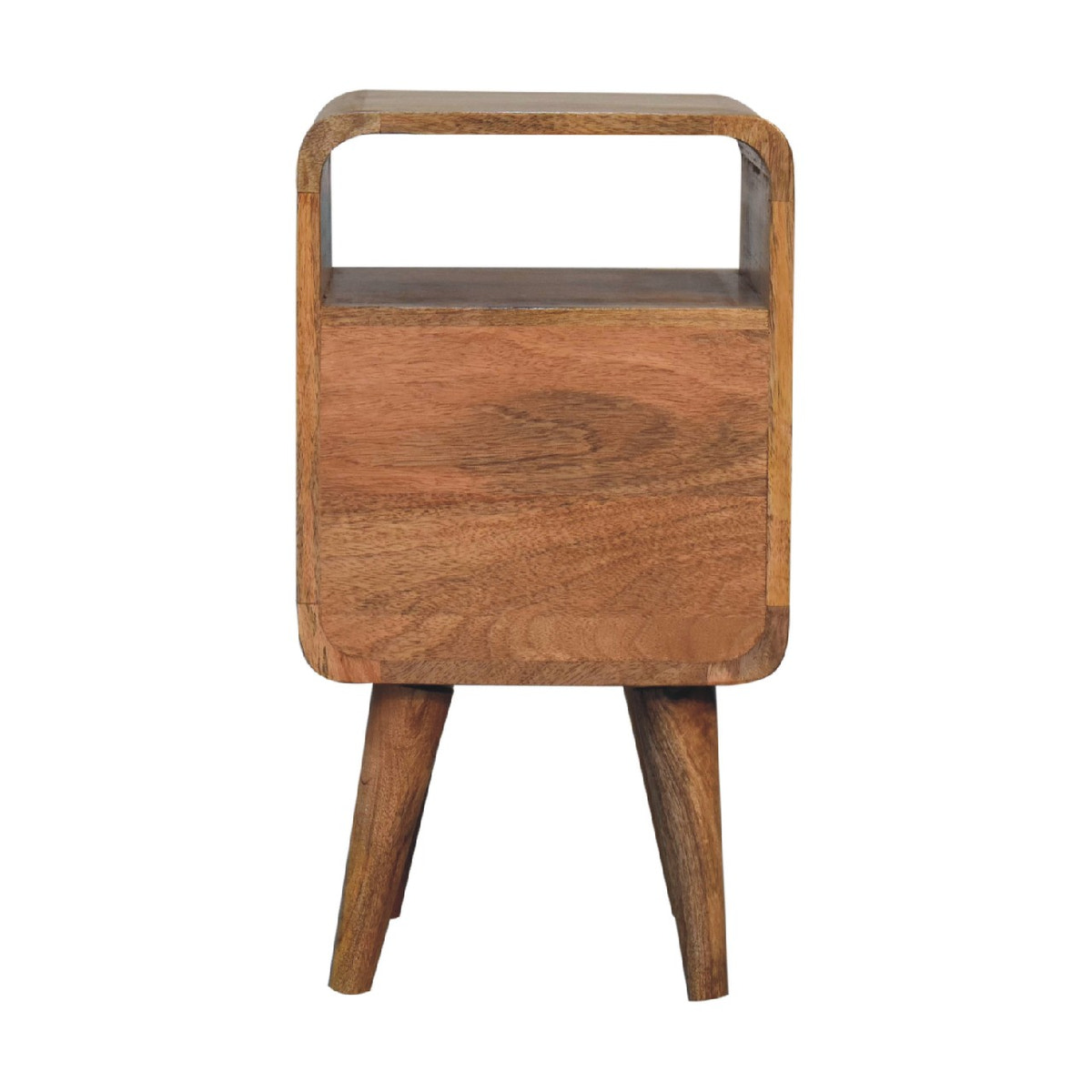 Mini Lille Curved Bedside Table | Oak Solid Mango Wood Open Shelf