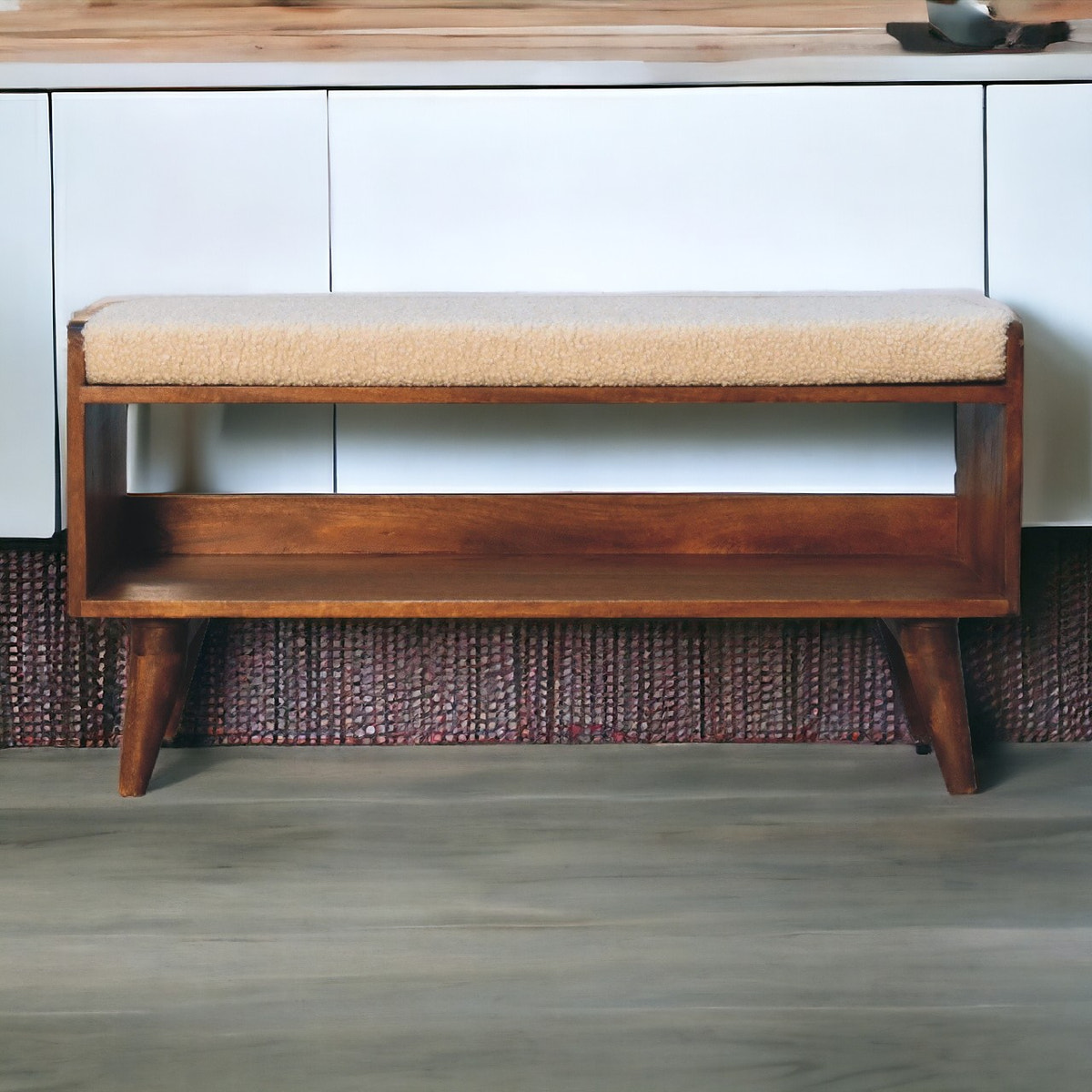 Boucle Nordic Storage Bench | Chestnut Hidden Storage