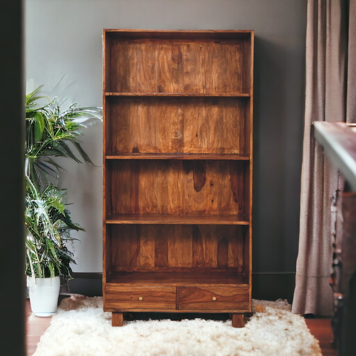 Tula Bookcase Chest of Drawers | Chestnut Solid Mango Wood