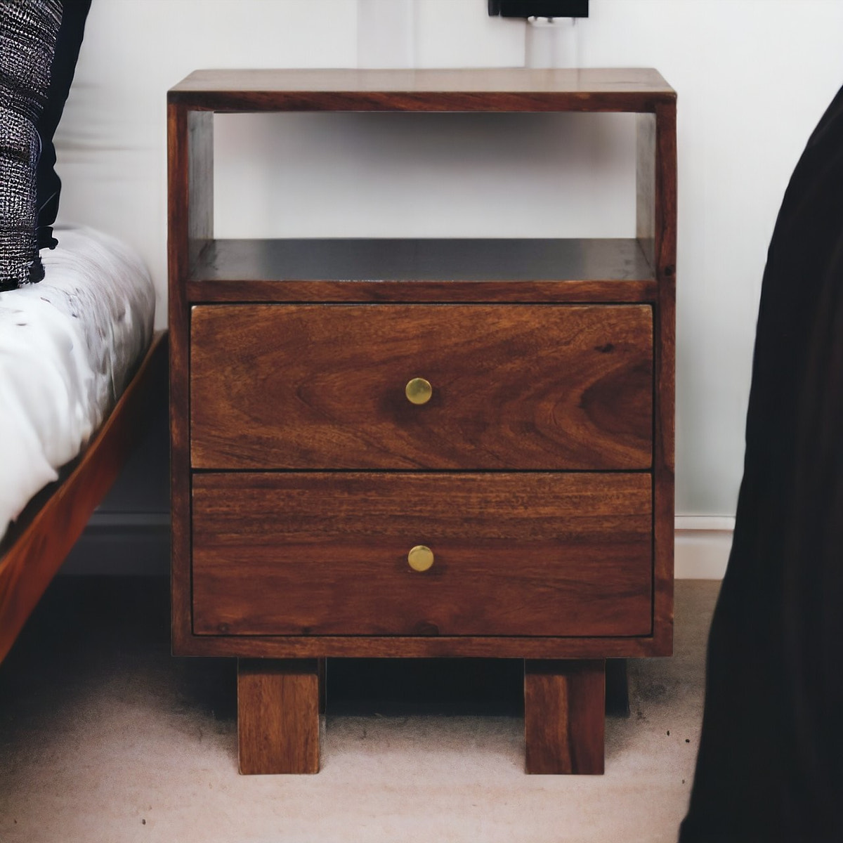 Tula Bedside Table | Chestnut Solid Mango Wood