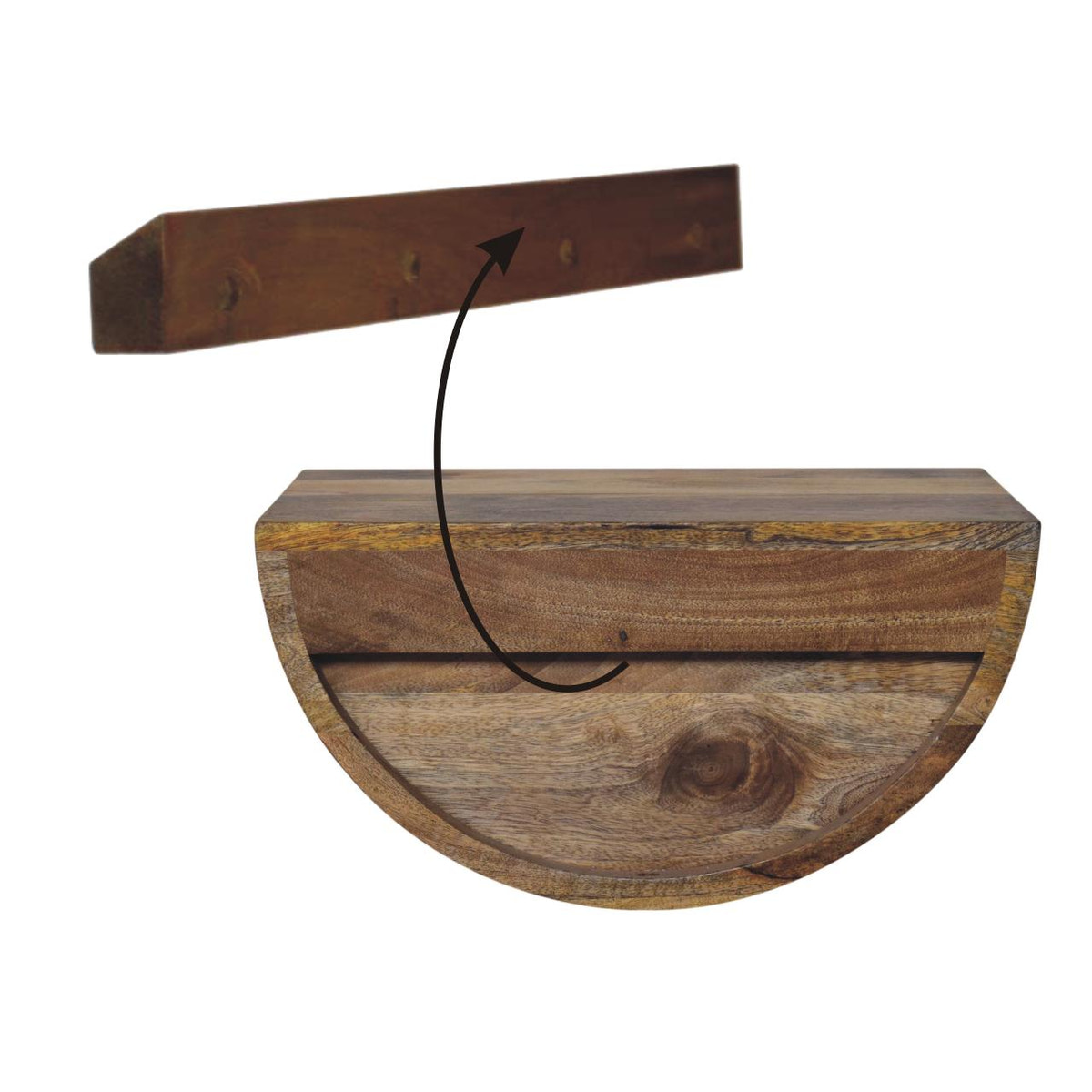 Crescent Floating Bedside Table | Oak-Ish Mango Wood Wall-Mounted