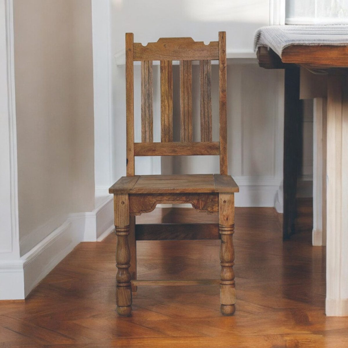 Granary Turned Dining Chair Set of 2 | Distressed Oak Solid Mango Wood