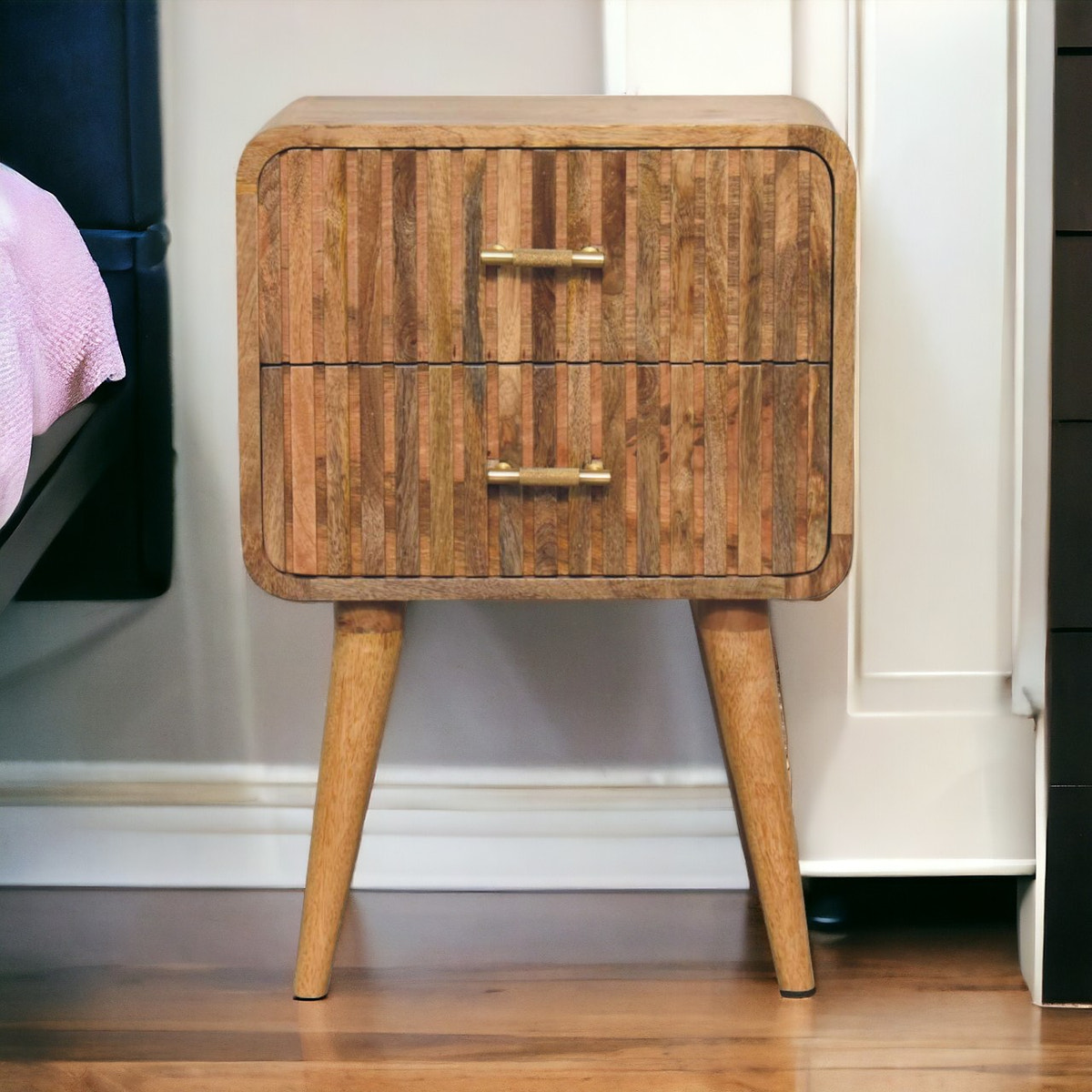 T-bar Ridged Bedside Table | Oak Mango Wood
