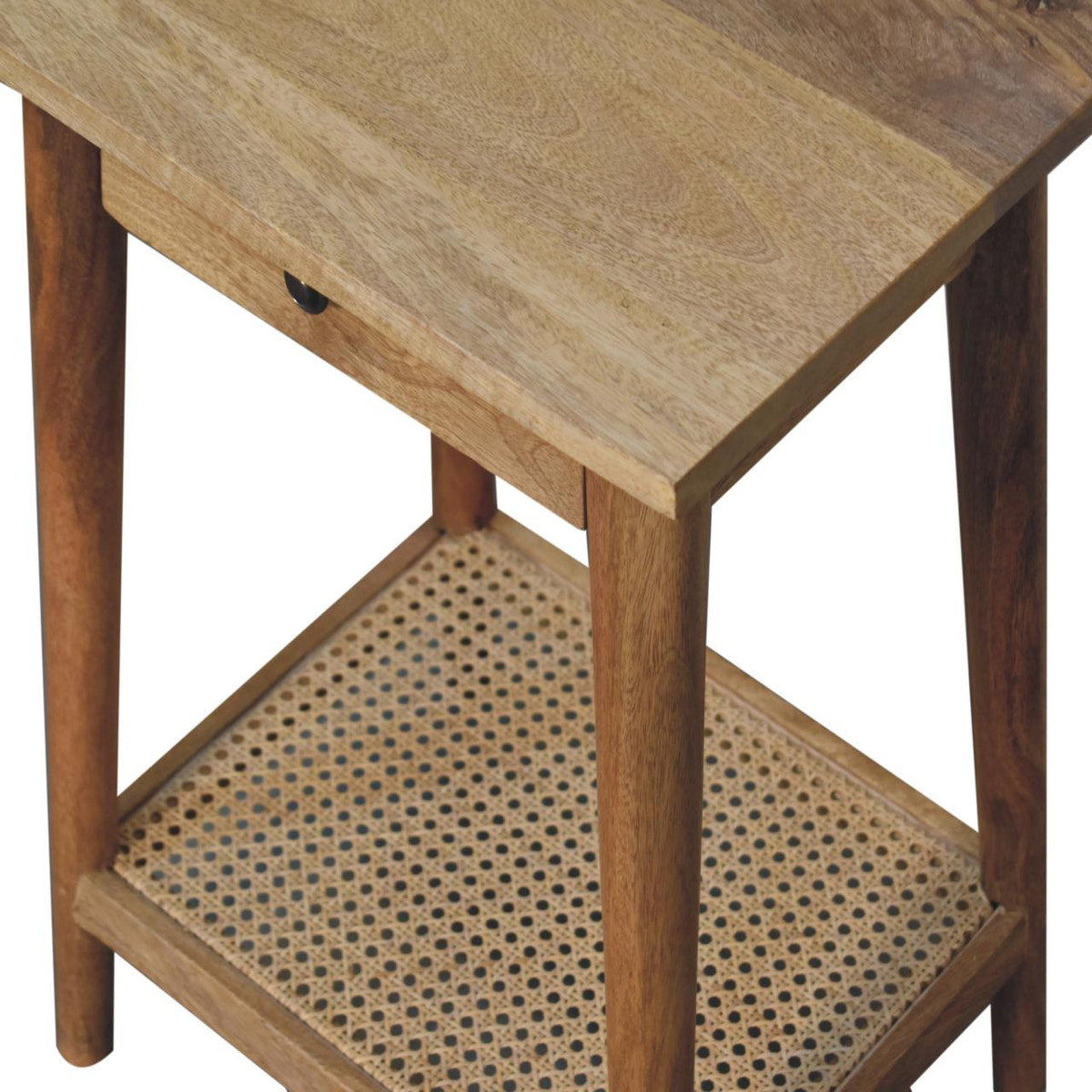 Woven Solid Wood End Table Accent Piece | Oak Jute