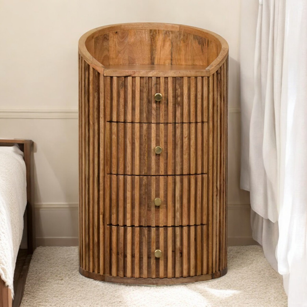 Soba Bedside Table | Oak Solid Mango Wood Hand-Carved