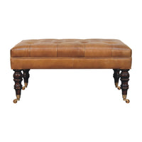 California Walnut Buffalo Brown Leather Ottoman with Castor Legs Storage Bench