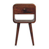Mini Honey Caramel Curved Bedside with Lower Slot Bedside Table