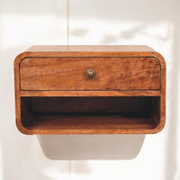 Curved Honey Caramel Wall Mounted Bedside with Open Slot Bedside