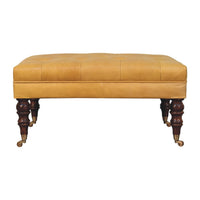 Honey Caramel Buffalo Tan Leather Ottoman with Castor Legs Storage Bench