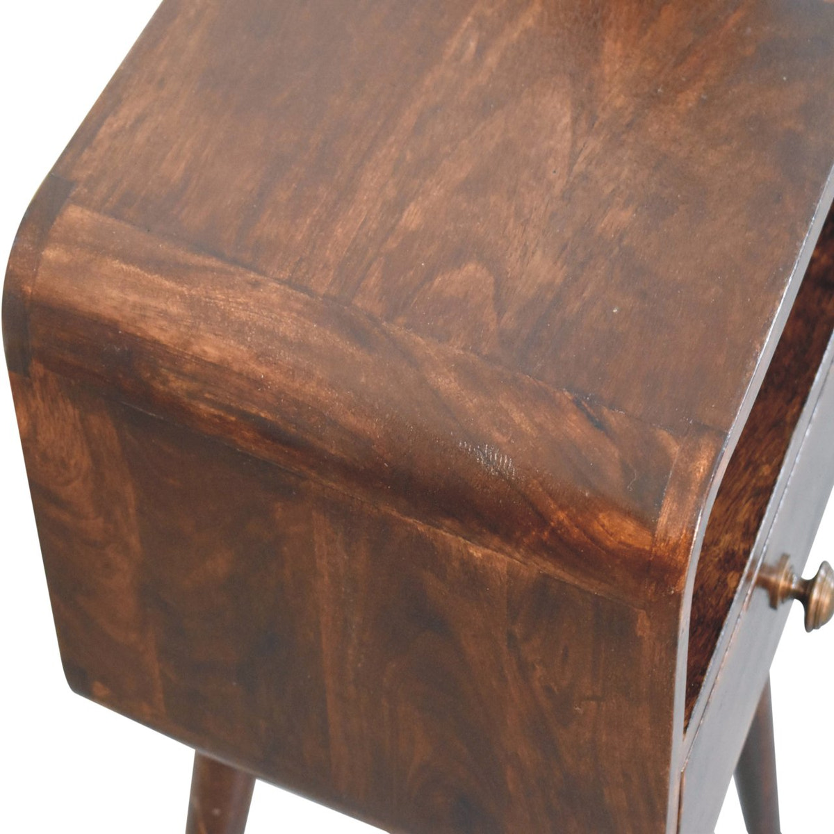 Mini California Walnut Curved Bedside with Open Slot Bedside Table