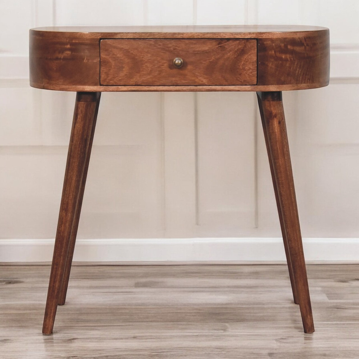 Honey Caramel Rounded Small Console Table | California Walnut Mango Wood