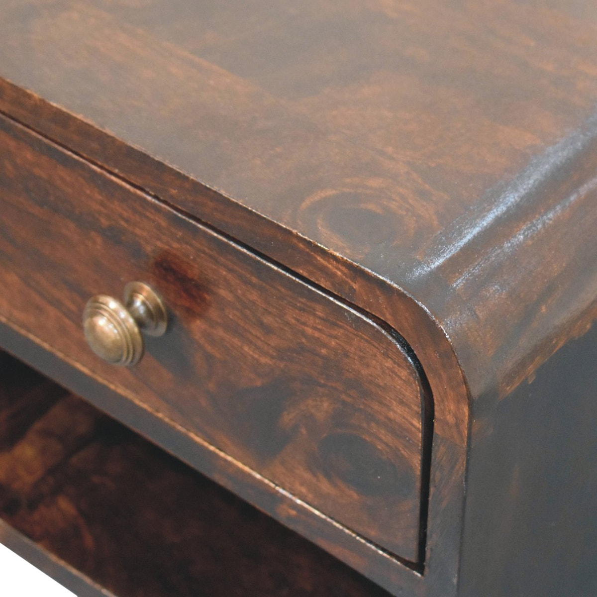 Mini Curved California Walnut Wall Mounted Bedside with Open Slot | Mango Wood
