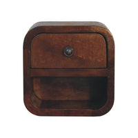 Extra Mini Curved Chestnut Bedside with Open Slot Bedside Table
