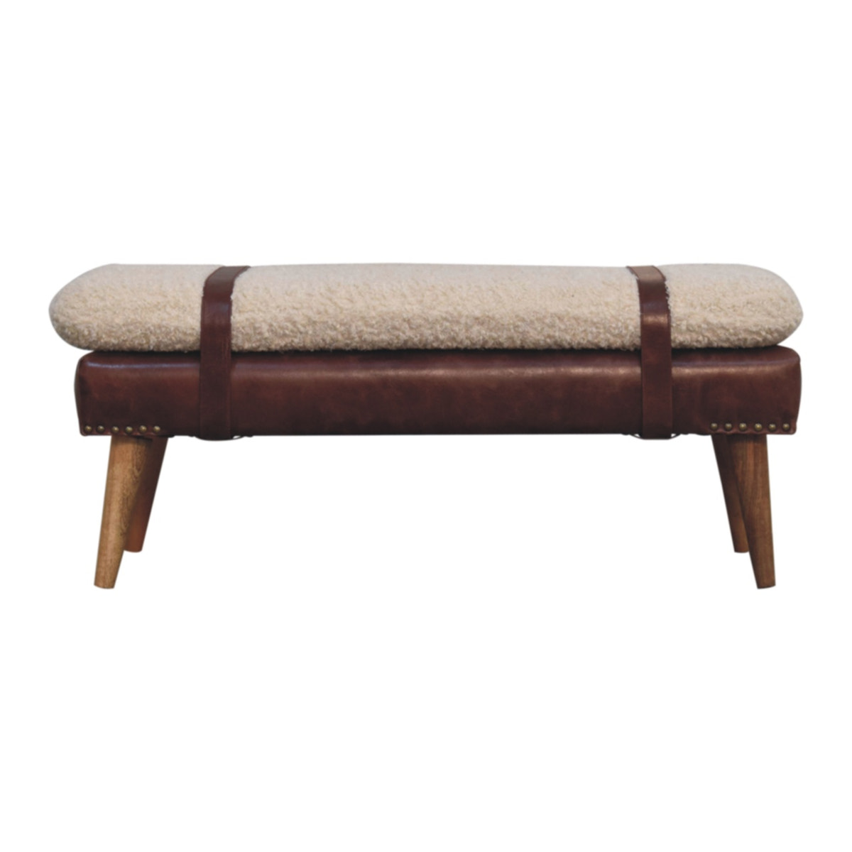 Boucle x Mahogany Leather Bench | Oak-Ish