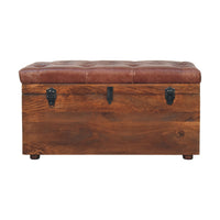 Brown Buffalo hide leather Storage Trunk Storage Bench