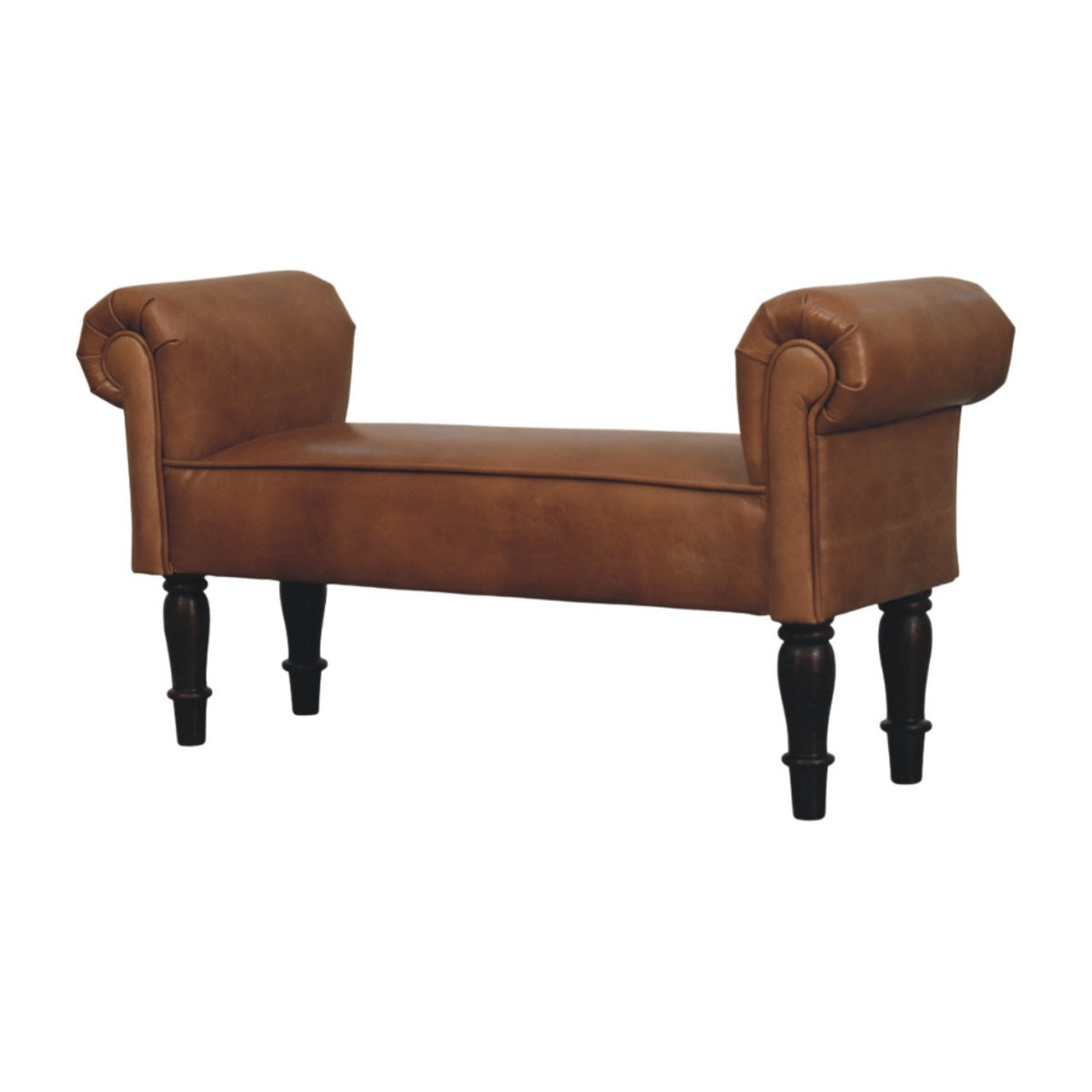 Brown Buffalo Leather Rolled Arms Bench