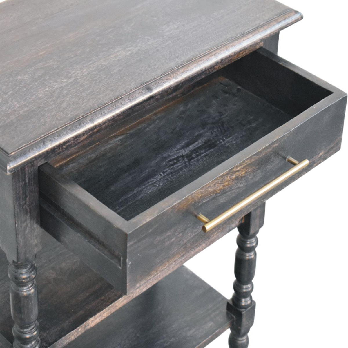 Heritage Turned-Leg Side Table Accent Piece | Brass Solid Mango Wood
