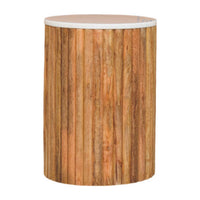 Fluted Marble Side Table Accent Piece | Marble-Effect Solid Mango Wood