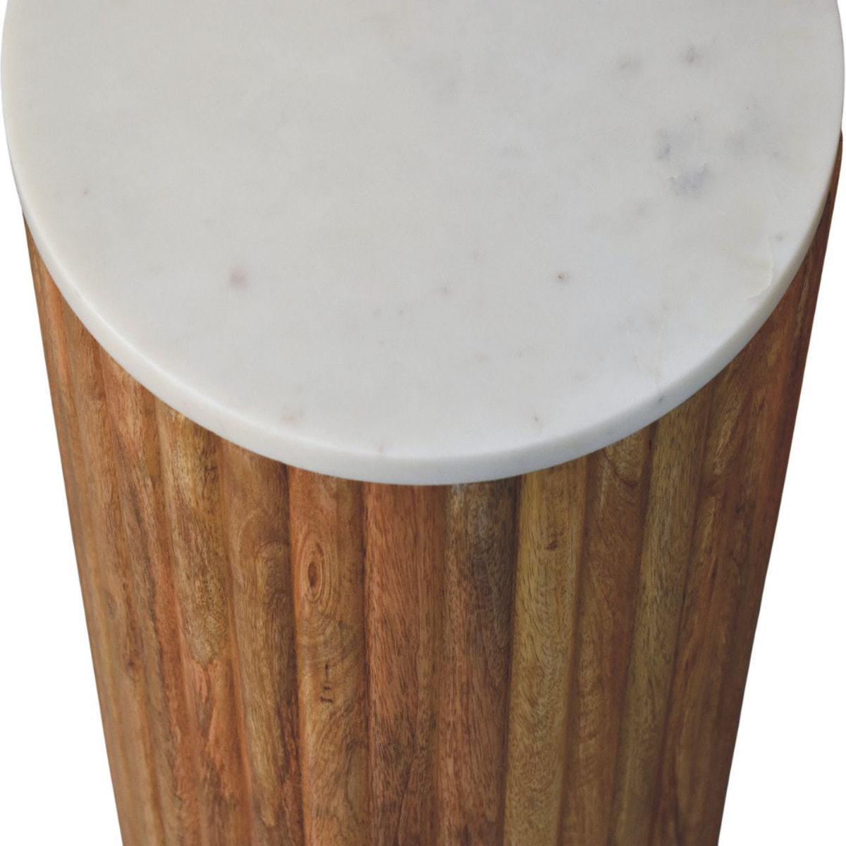 Fluted Marble Side Table Accent Piece | Marble-Effect Solid Mango Wood