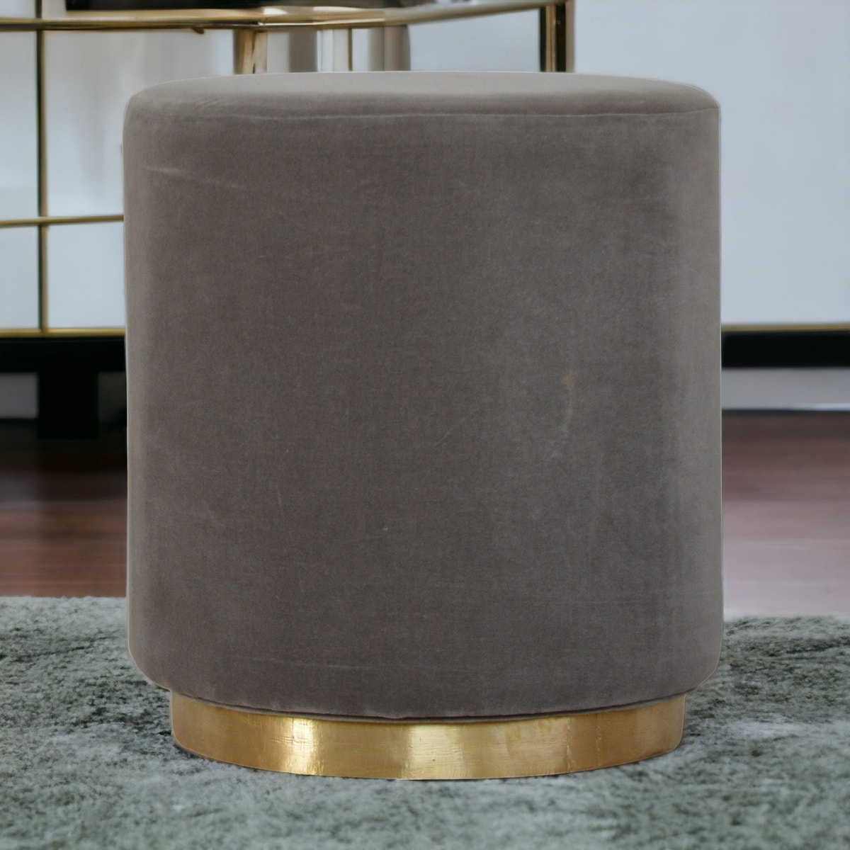 Gold Base Grey Velvet Footstool | Cotton Velvet