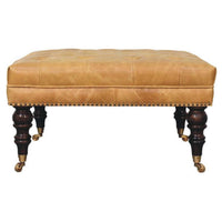 Tan Leather Upholstered Ottoman