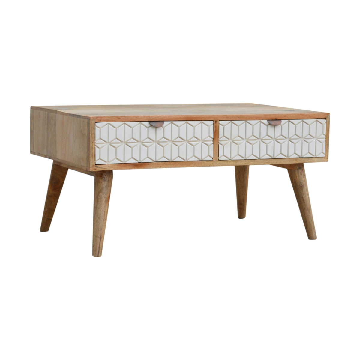 Sleek White Carved Coffee Table | Hand-Carved