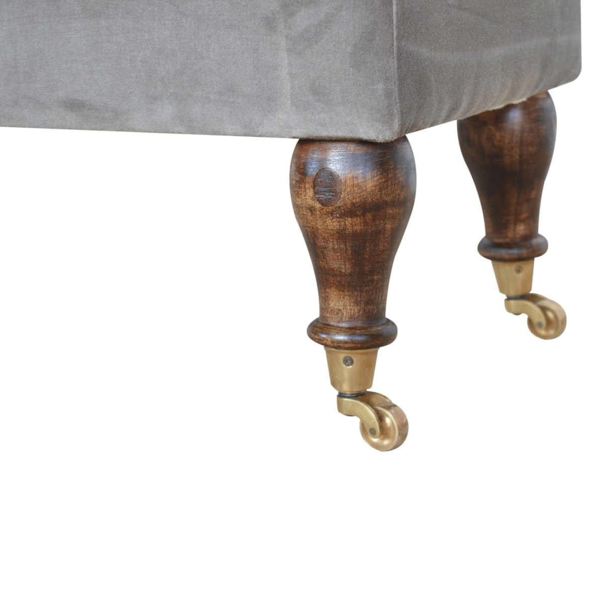 Grey Velvet Bench with Castor Feet | Cotton Velvet