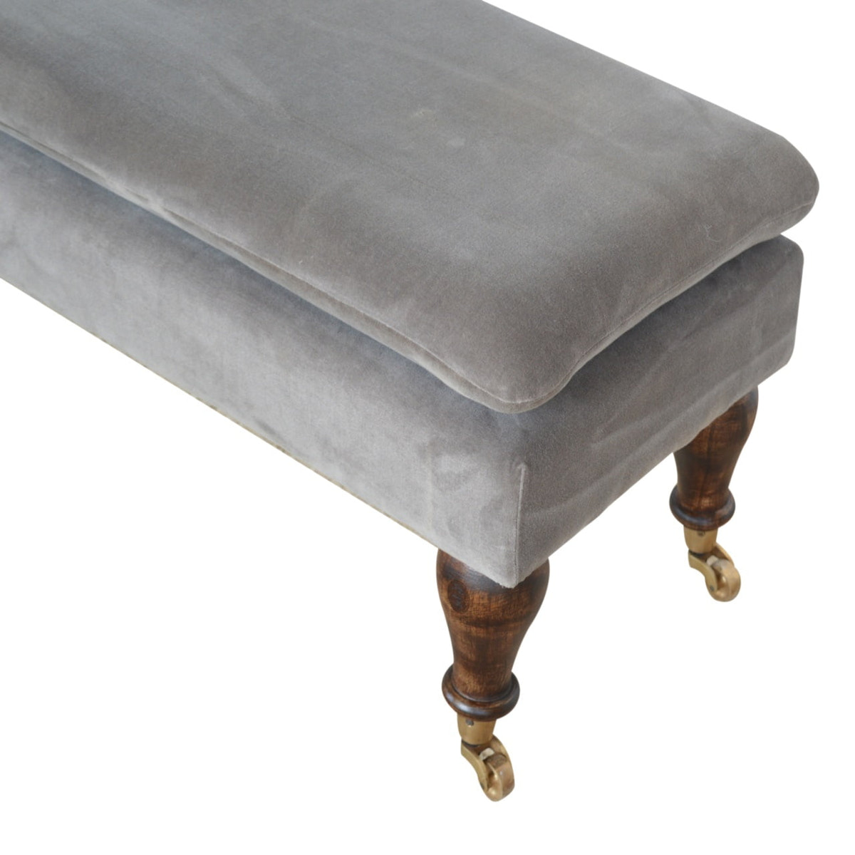 Grey Velvet Bench with Castor Feet | Cotton Velvet