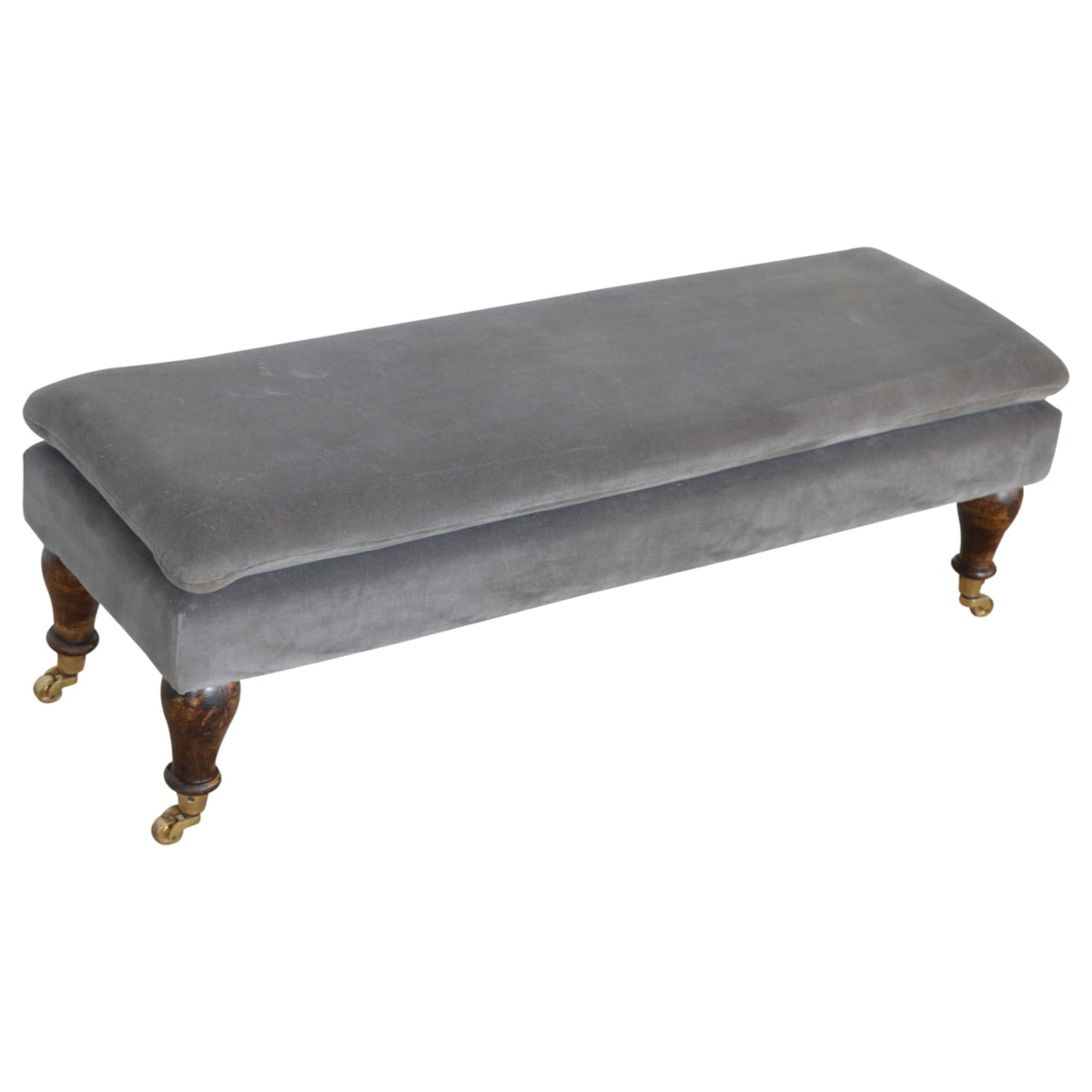 Grey Velvet Bench with Castor Feet | Cotton Velvet