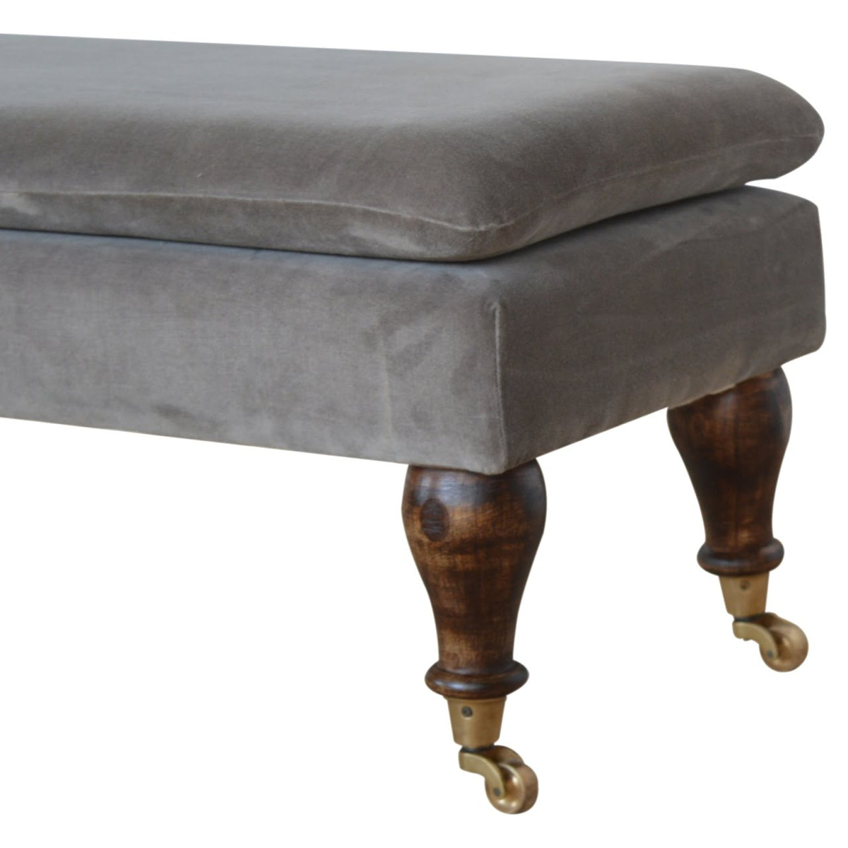 Grey Velvet Bench with Castor Feet | Cotton Velvet