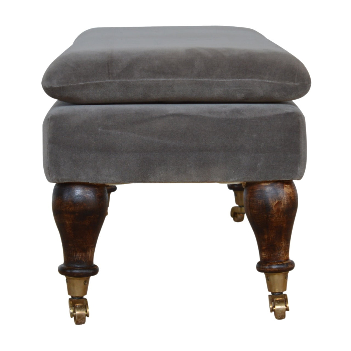 Grey Velvet Bench with Castor Feet | Cotton Velvet
