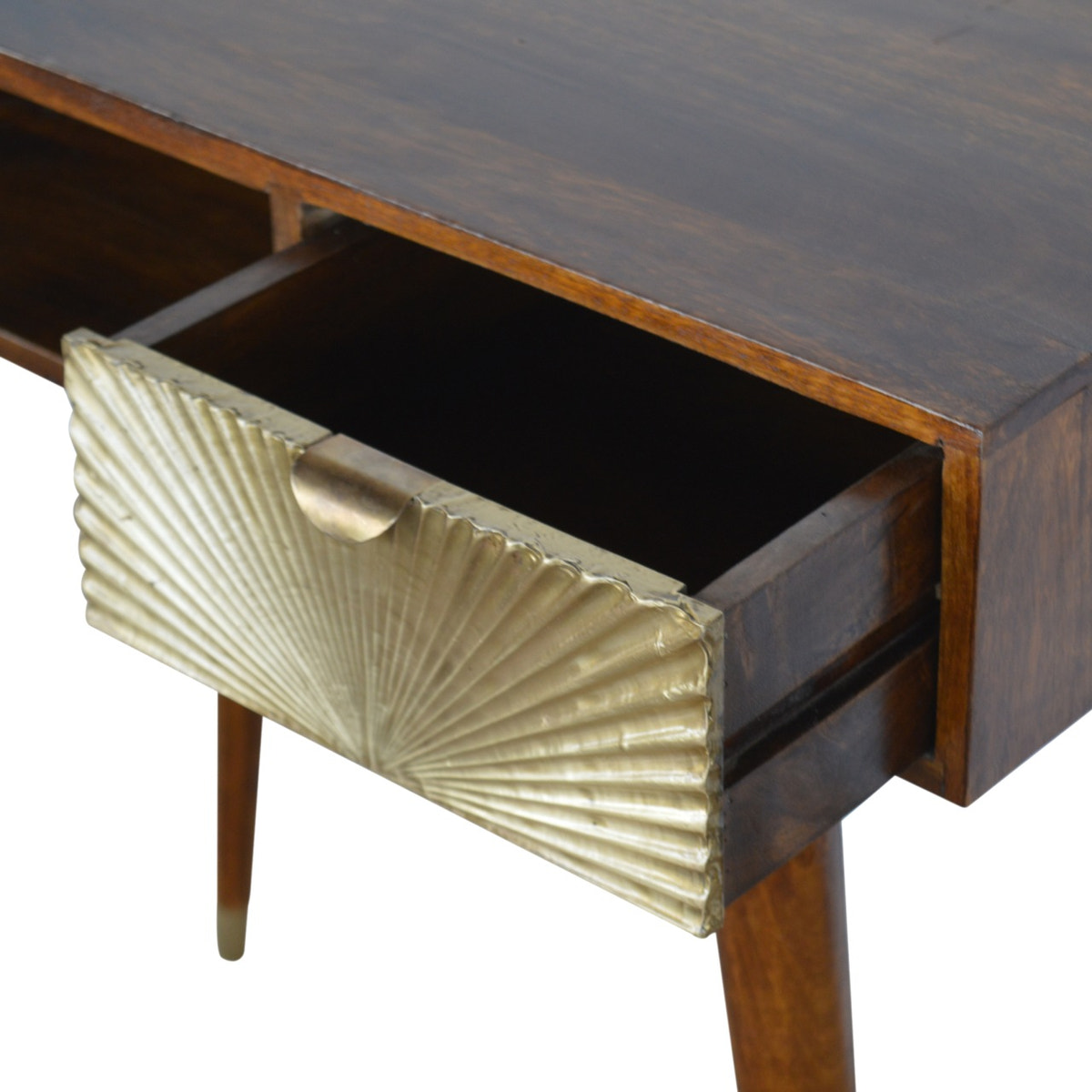Sunrise Gold Carved Writing Desk | Chestnut Mango Wood Hand-Carved