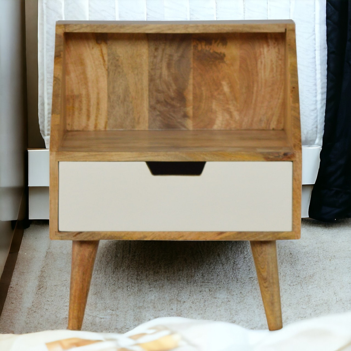 White Painted Raised Back Bedside Table