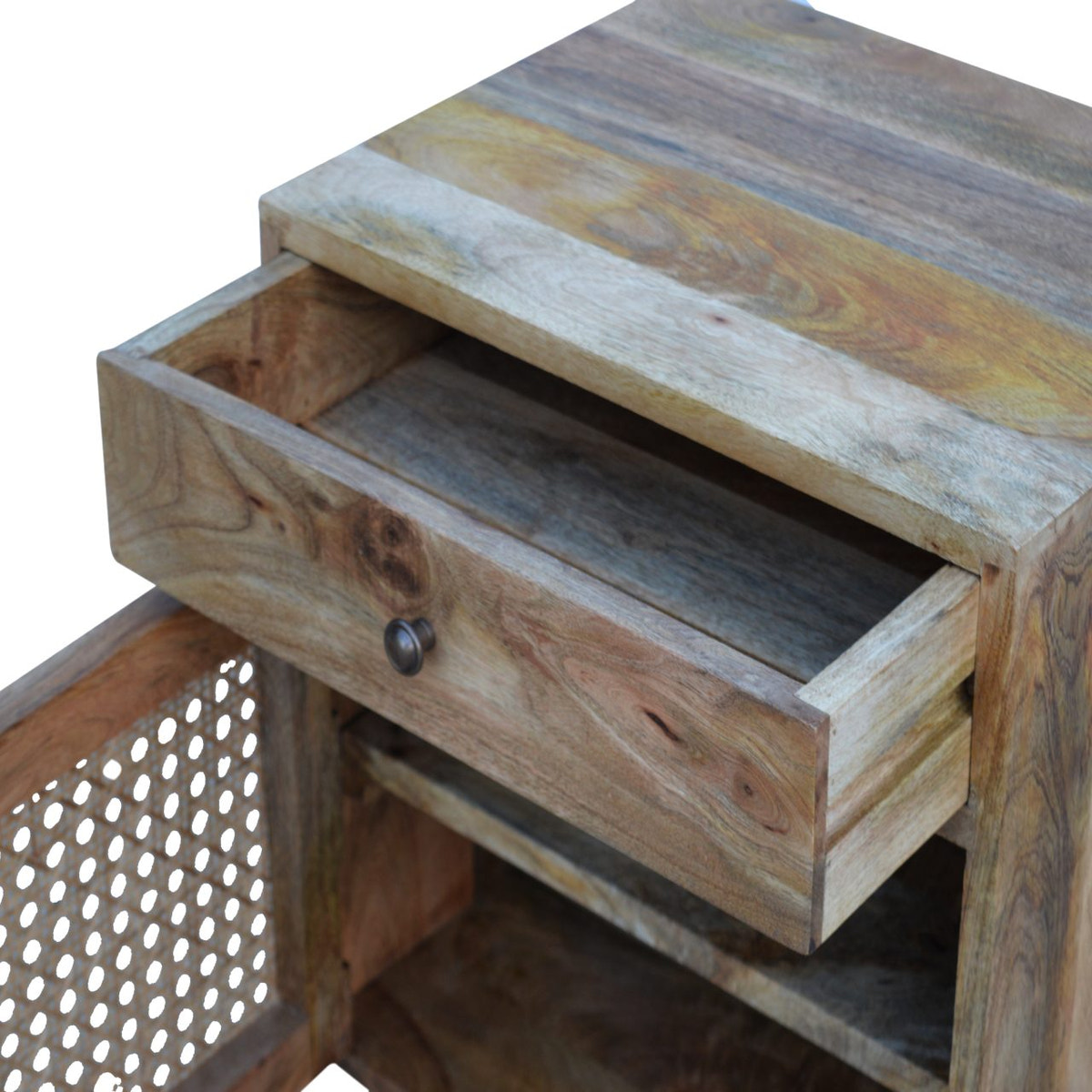 Ratten Door Front Bedside Table | Oak Mango Wood