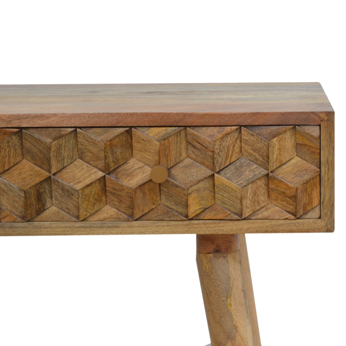 Cube Carved Console Table | Oak Solid Mango Wood Hand-Carved