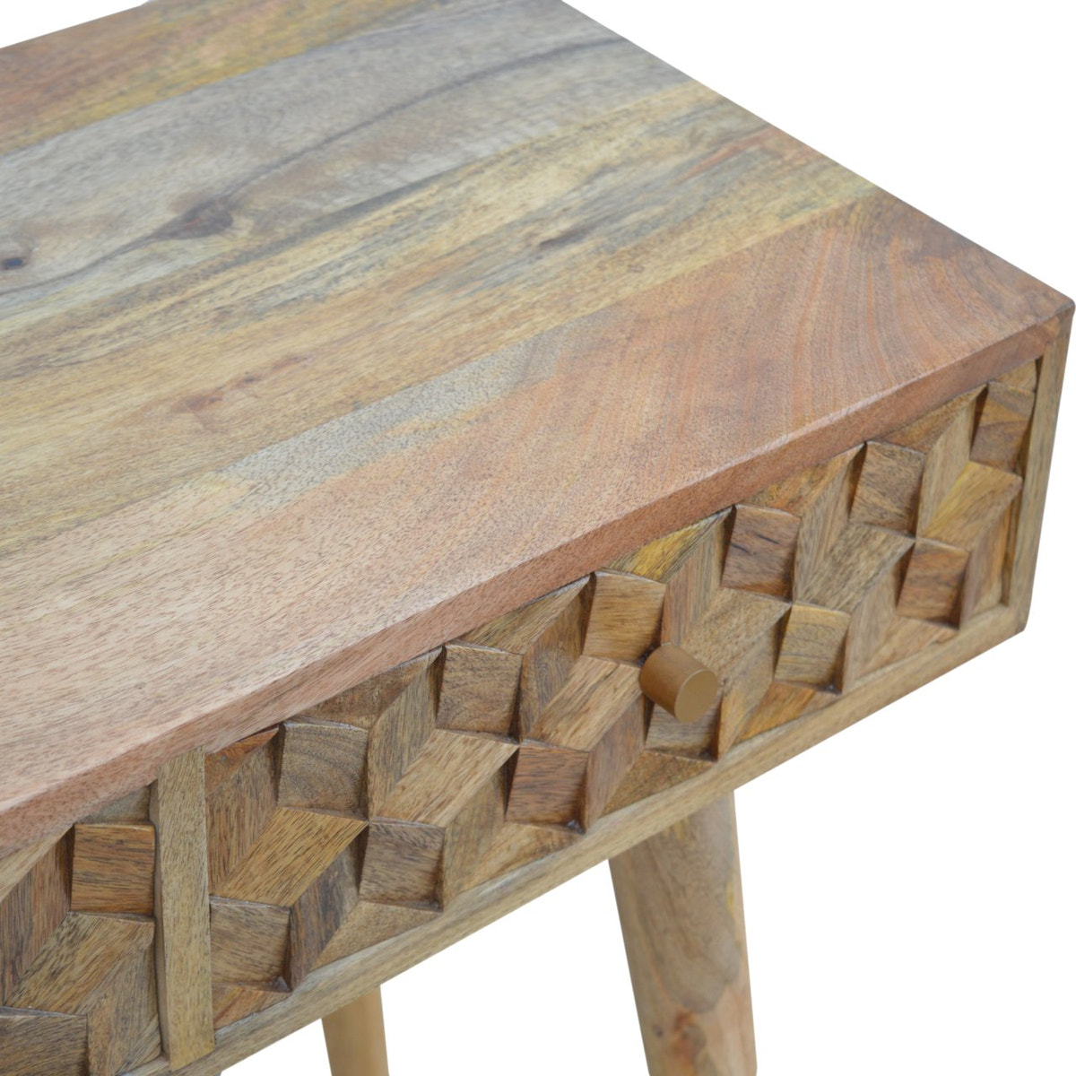 Cube Carved Console Table | Oak Solid Mango Wood Hand-Carved