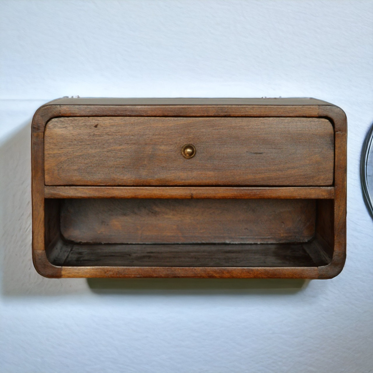Chestnut Curve Floating Bedside Table | Wall-Mounted