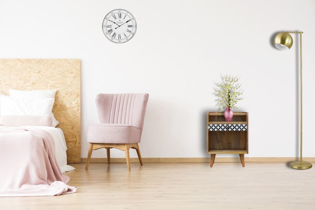 District Diamond Bedside Table | Oak Solid Mango Wood