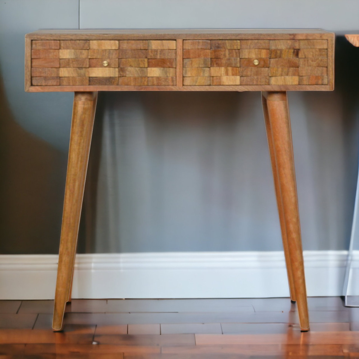 Tile Carved Console Table | Oak Solid Mango Wood Hand-Carved